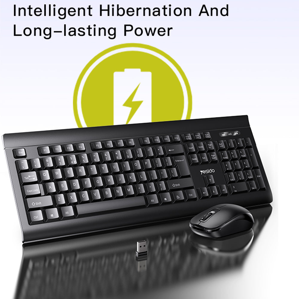 Yesido - Wireless Keyboard and Mouse Set - Intelligent Hibernation, Plug&Play - Black