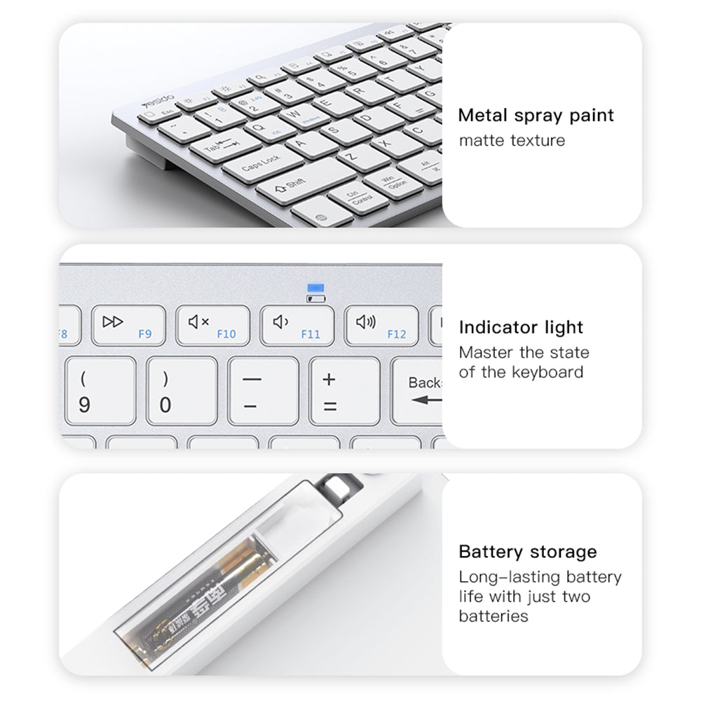 Yesido - Wireless Keyboard - Support Multi-Device Sharing, Quick Response - White