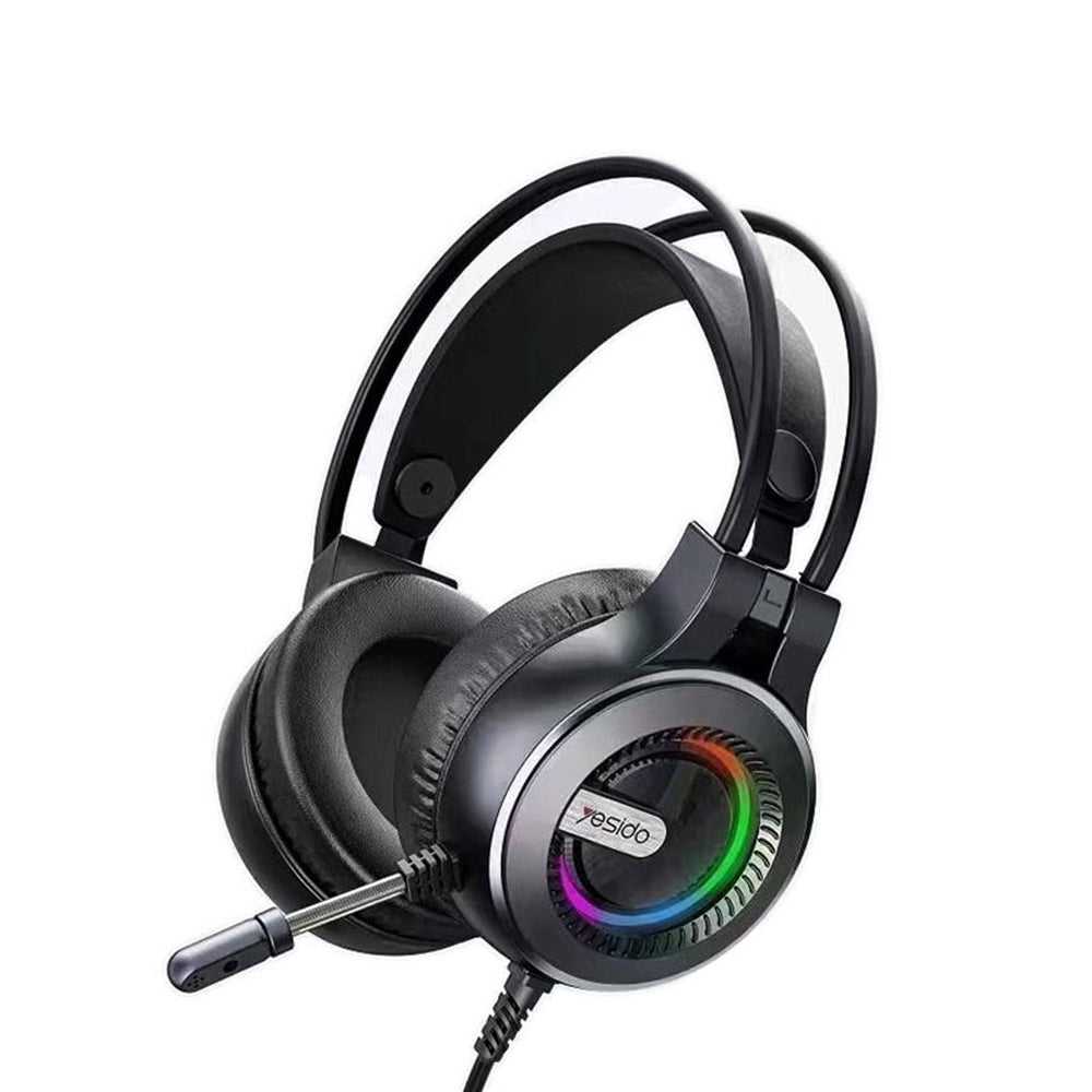 Yesido - Wired Headphones - for Gaming, Jack 3.5mm, with Microphone, RGB LED Lights - Black