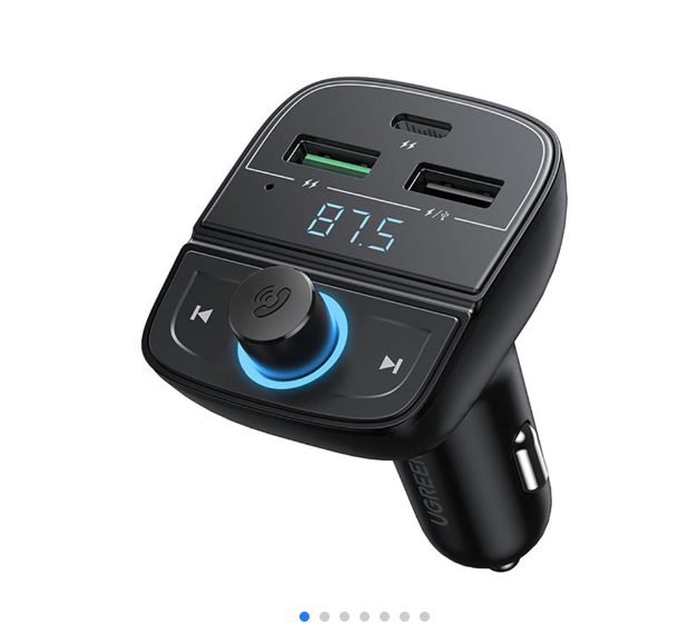 Ugreen - FM Modulator with Car Charger - 2xUSB-A, 1xType-C, TF Card Slot with LED Display, 31.5W - Black