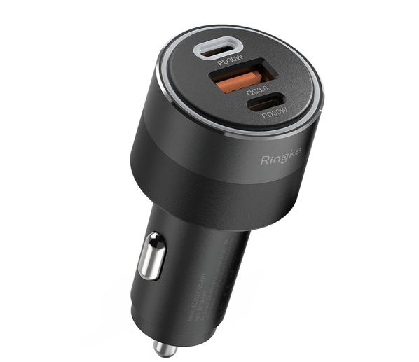 Ringke - Car Charger - USB, 2x Type-C, PD30W, QC3.0, with Ambiental Light - Black